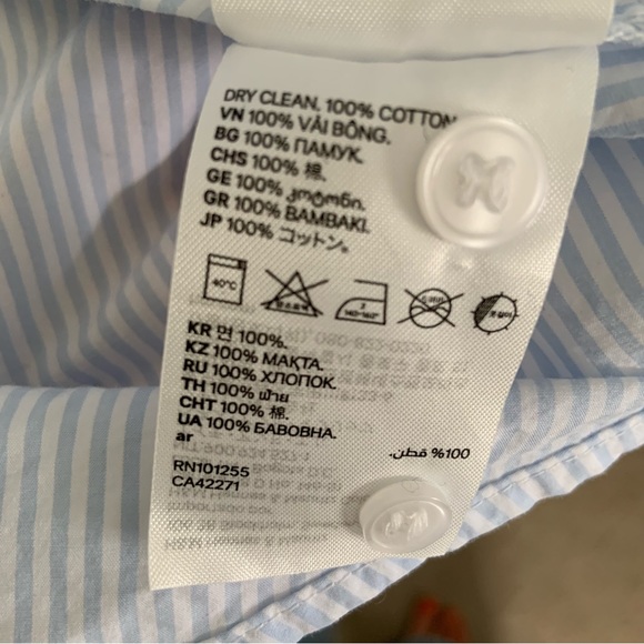 CRISP OVERSIZED COTTON BUTTON UP COLLARED SHIRT / WHITE & PALE BLUE STRIPE - Picture 8 of 10